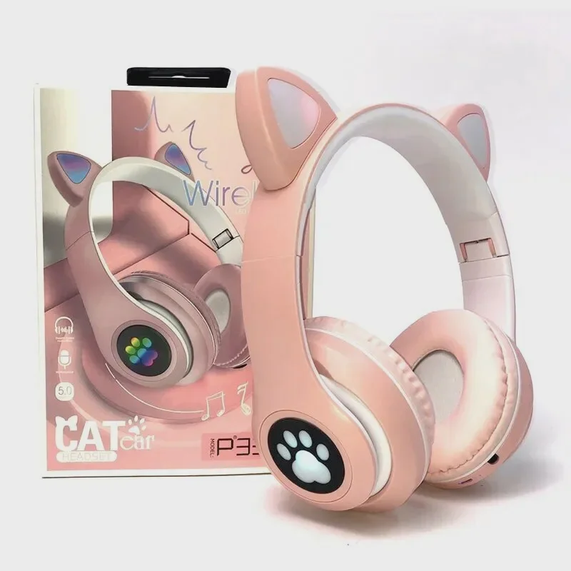 Беспроводные светящиеся наушники с ушками CAT EAR P33M