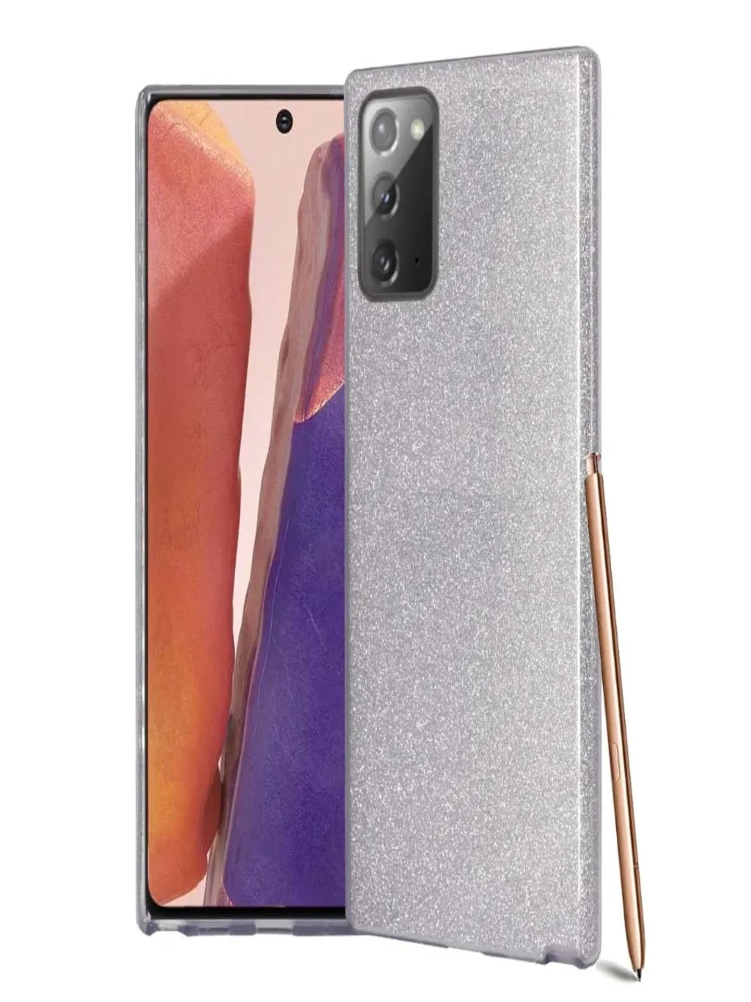Серебряный чехол блестящий Samsung Galaxy Note 20, накладка c блёстками