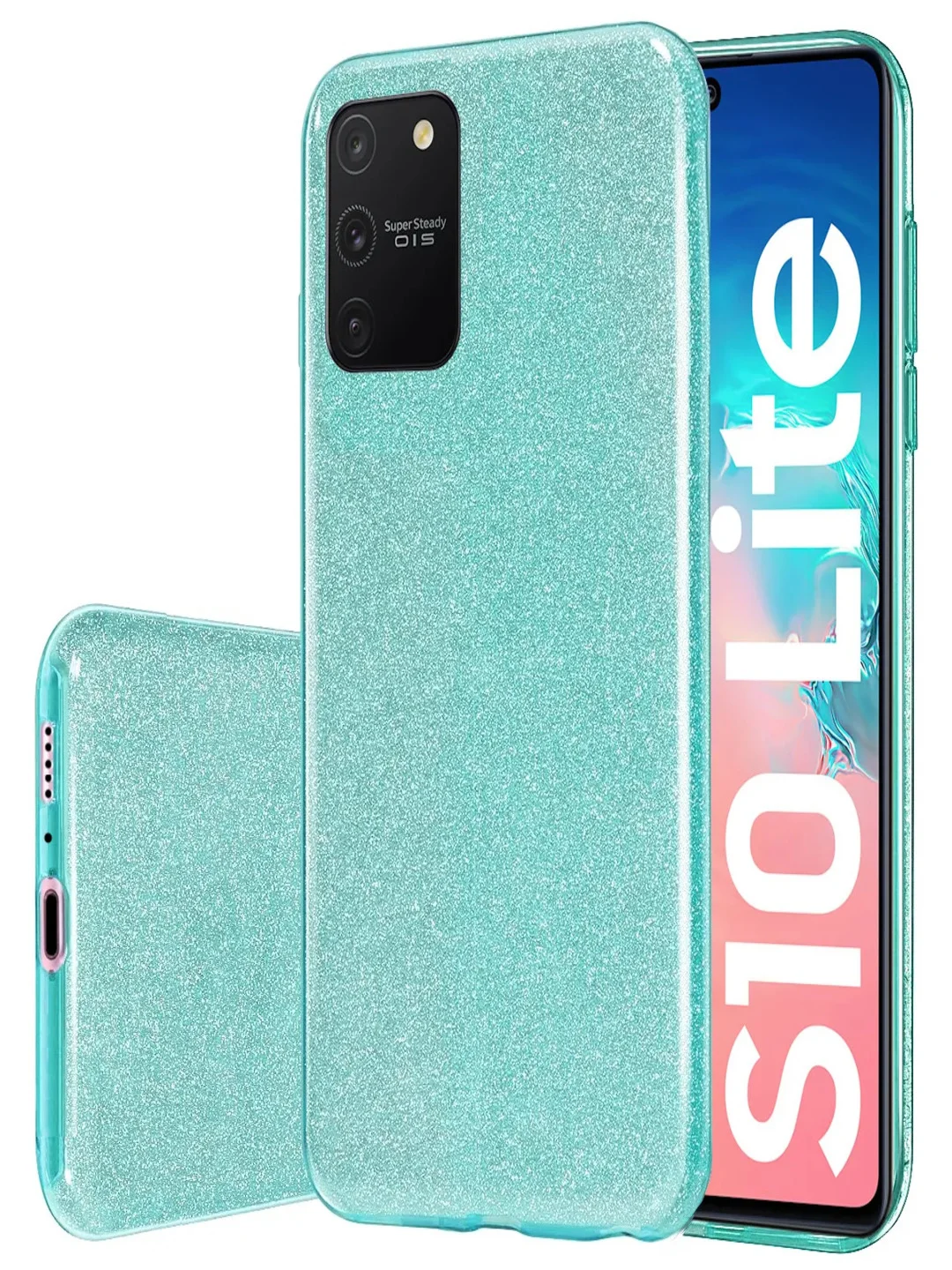 Бирюзовый чехол блестящий Samsung Galaxy S10 Lite, Samsung Galaxy A91, накладка c блёстками