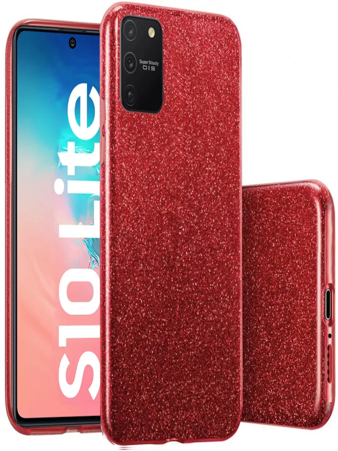 Красный чехол блестящий Samsung Galaxy S10 Lite, Samsung Galaxy A91, накладка c блёстками