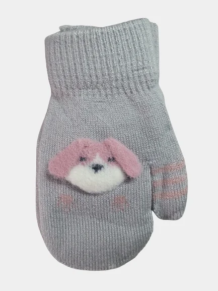 Серебряный варежки детские на 5-7 лет, Собачка