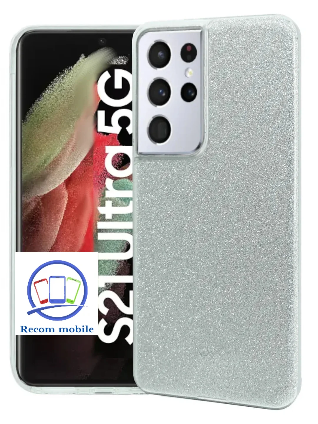 Серебряный чехол блестящий Samsung Galaxy S21 Ultra, накладка c блёстками  Самсунг S 21 Ultra