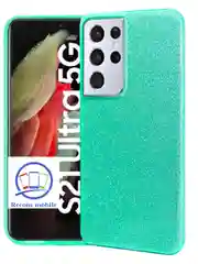 Бирюзовый чехол блестящий Samsung Galaxy S21 Ultra, накладка c блёстками  Самсунг S 21 Ultra