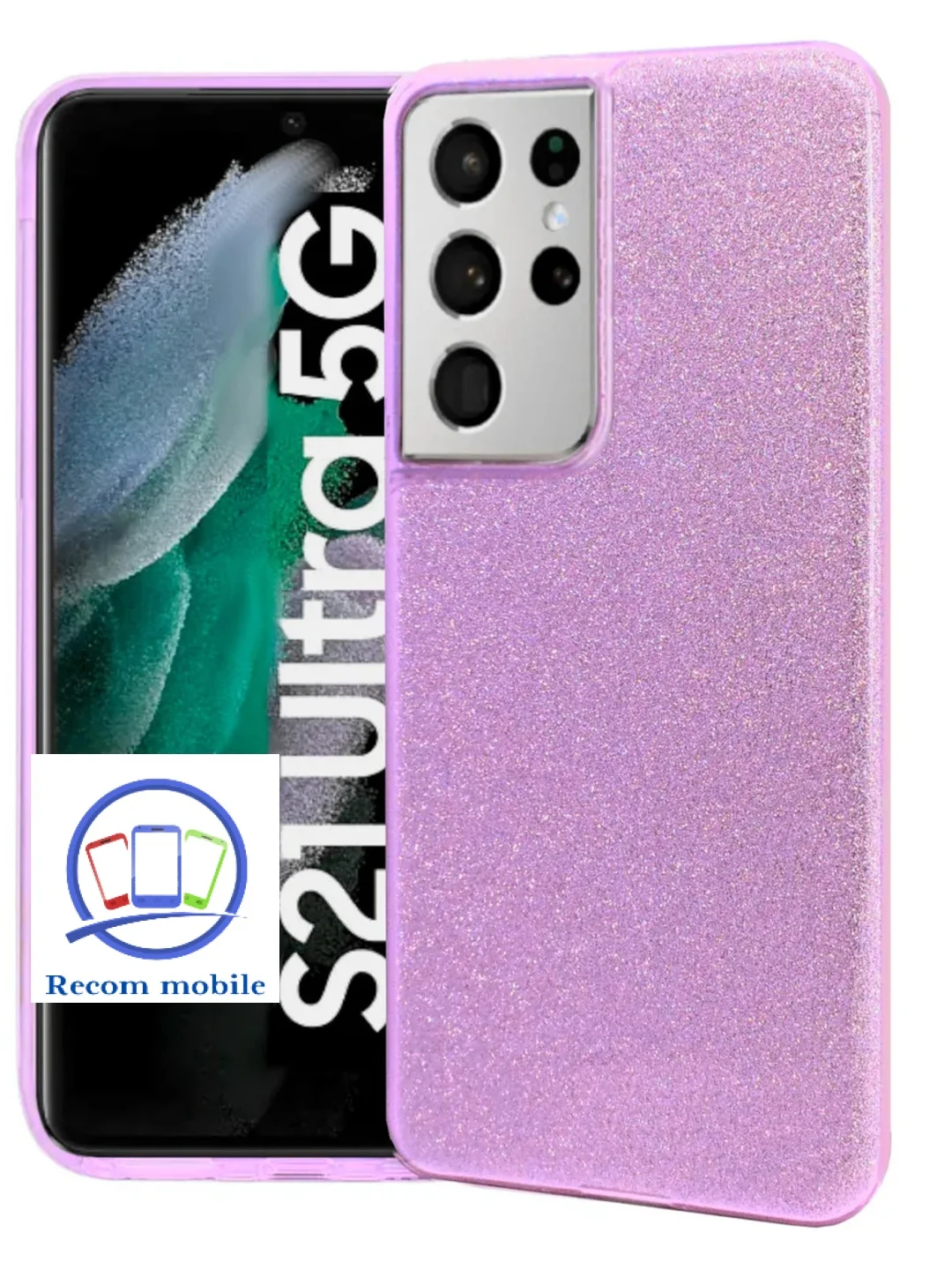 Лавандовый чехол блестящий Samsung Galaxy S21 Ultra, накладка c блёстками  Самсунг S 21 Ultra