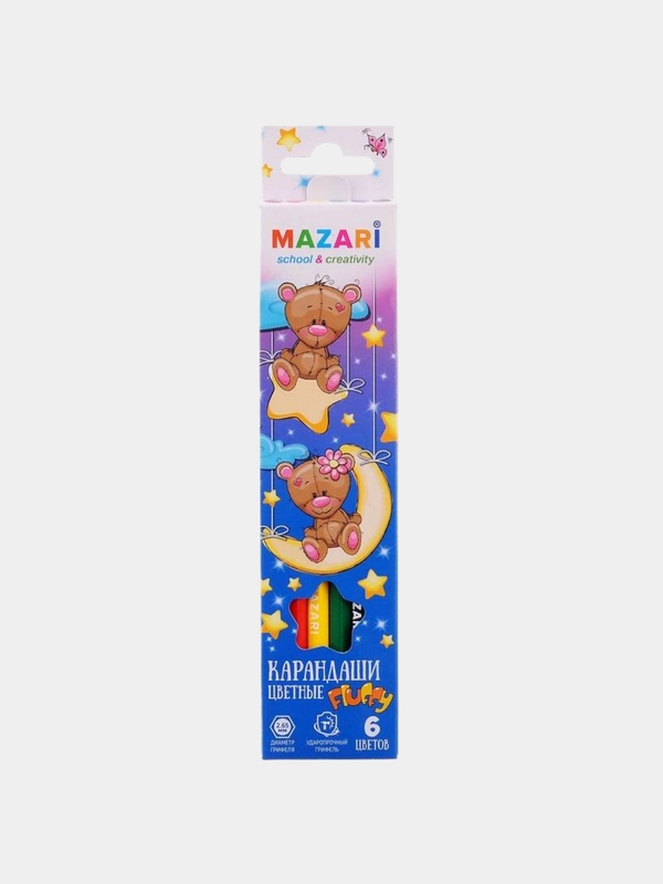 MAZARI Карандаши цветные 6 цветов FLUFFY шестигранный корпус d грифеля 2,65 мм