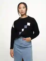 Черный женский вязаный джемпер с квадратиками