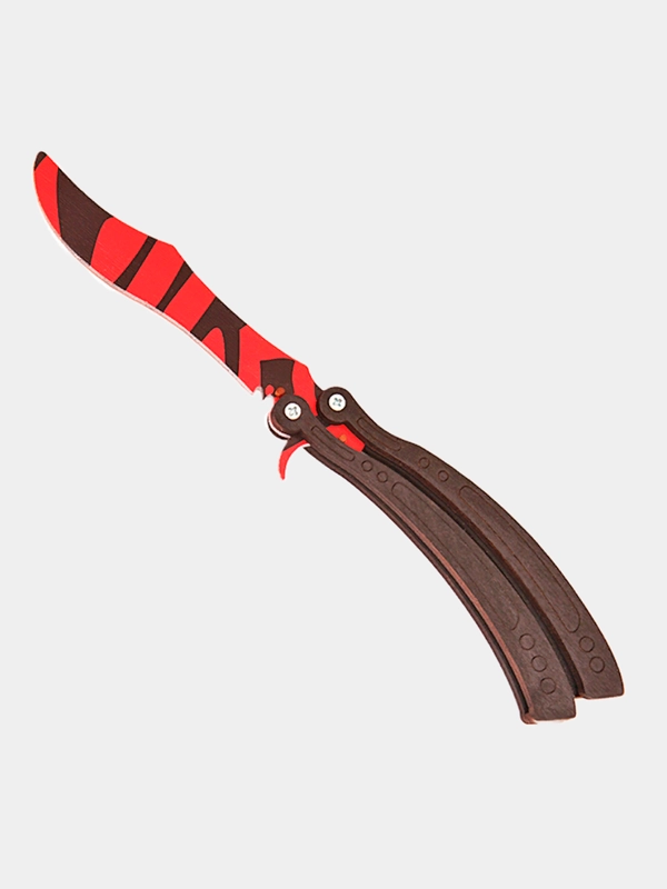Нож деревянный бабочка лак Зуб тигра красный кс го / cs go