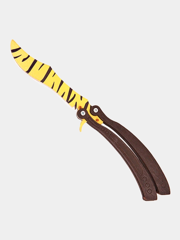 Нож деревянный бабочка лак в раскраске Tiger Tooth / Зуб тигра кс го / cs go