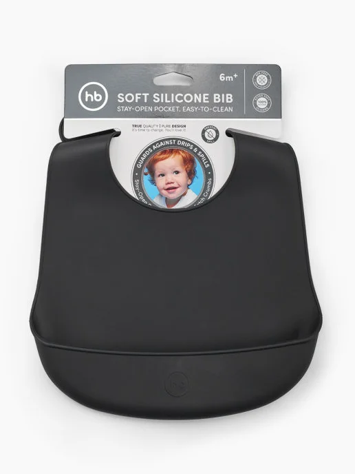 Черный нагрудник силиконовый "BIB POCKET" 16006 Happy Baby