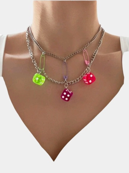 Серебряная цепочка, чокер с игральной костью, украшение на шею