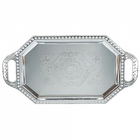 Поднос сервировочный (серебро) 43,5*22,5*1,5см. (металл с гальваническим покрытием)
