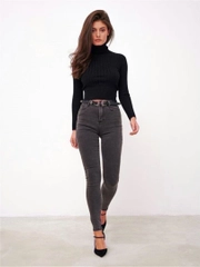 Женские джинсы SKINNY с высокой посадкой, темно-серые