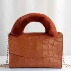 Терракотовый сумка с меховой ручкой