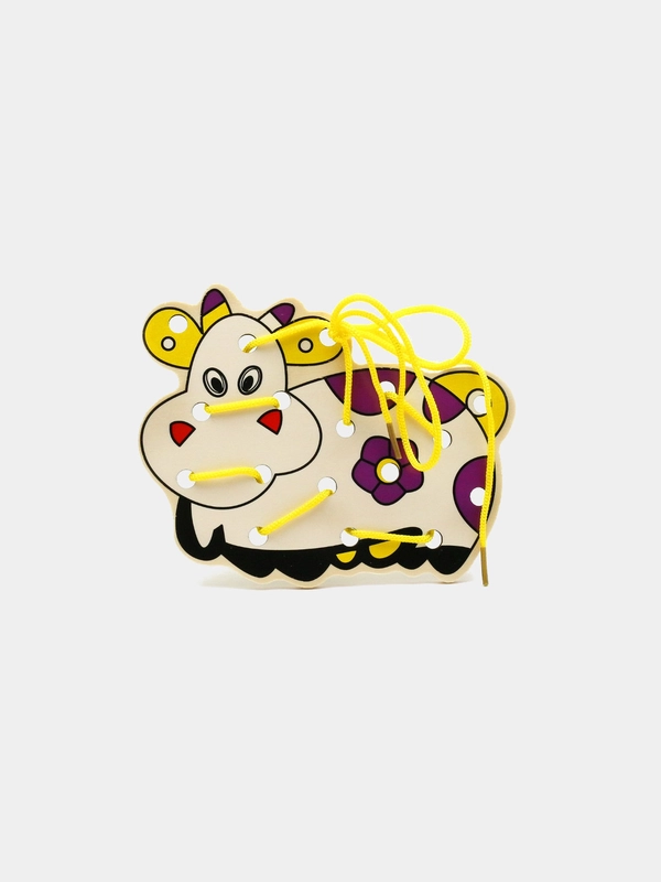 Шнуровка,  деревянная, развивающая игрушка тигр, слон, лев