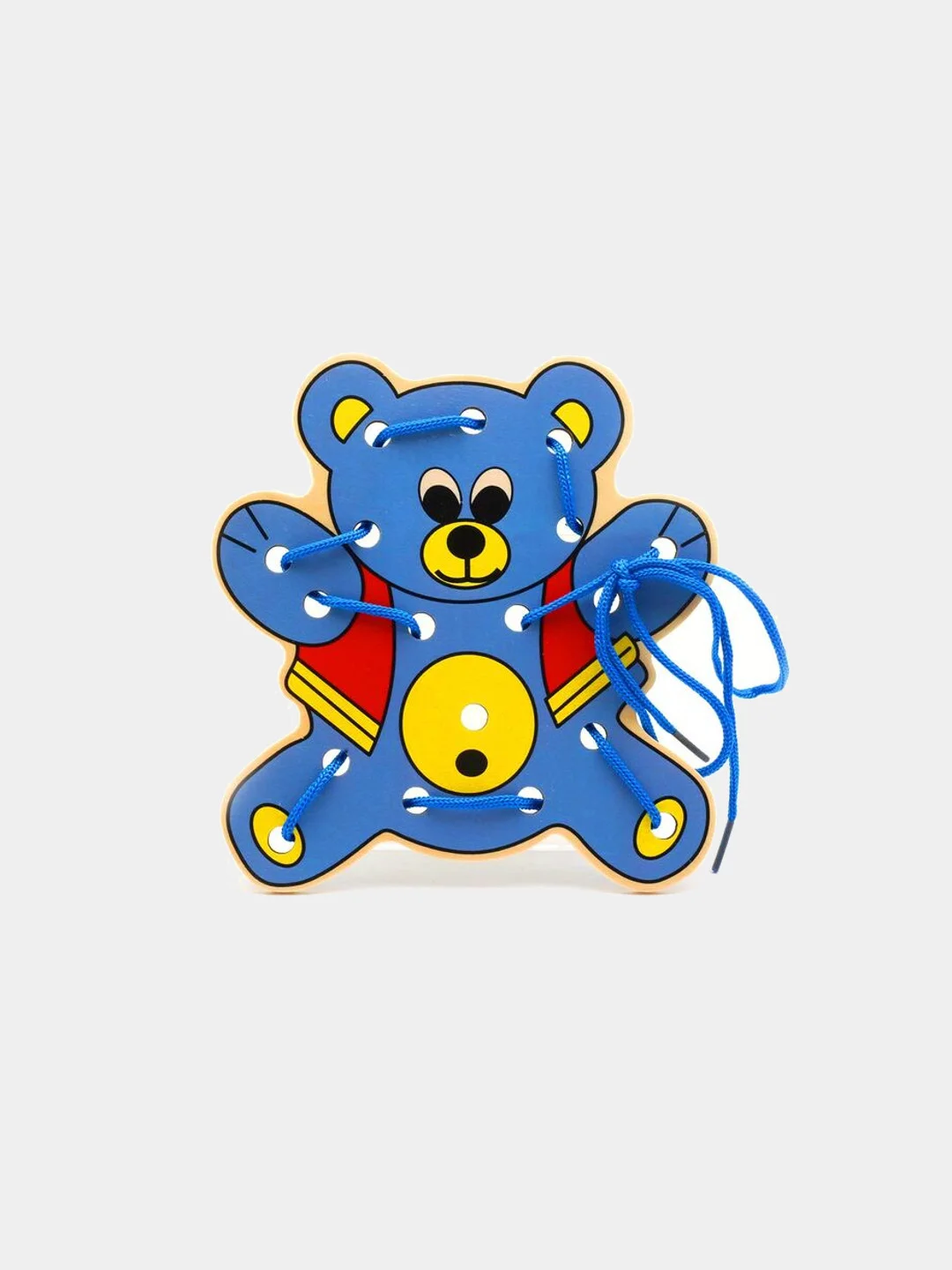 Синий шнуровка,  деревянная, развивающая игрушка тигр, слон, лев
