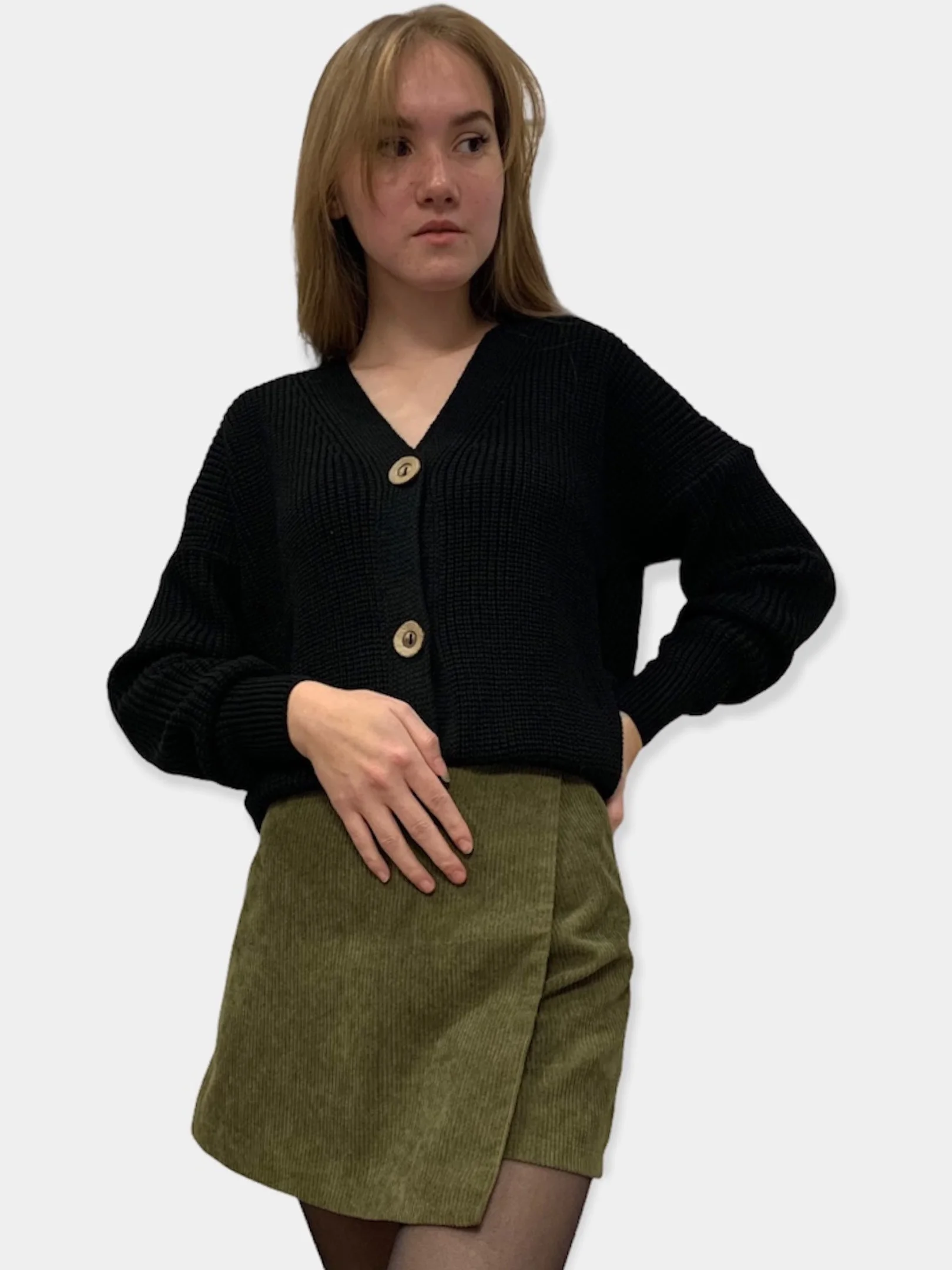 Черный кардиган женский, вязаный, короткий, oversize