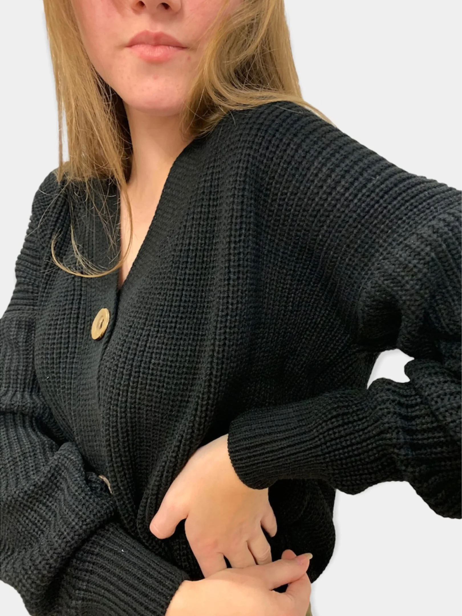 Черный кардиган женский, вязаный, короткий, oversize