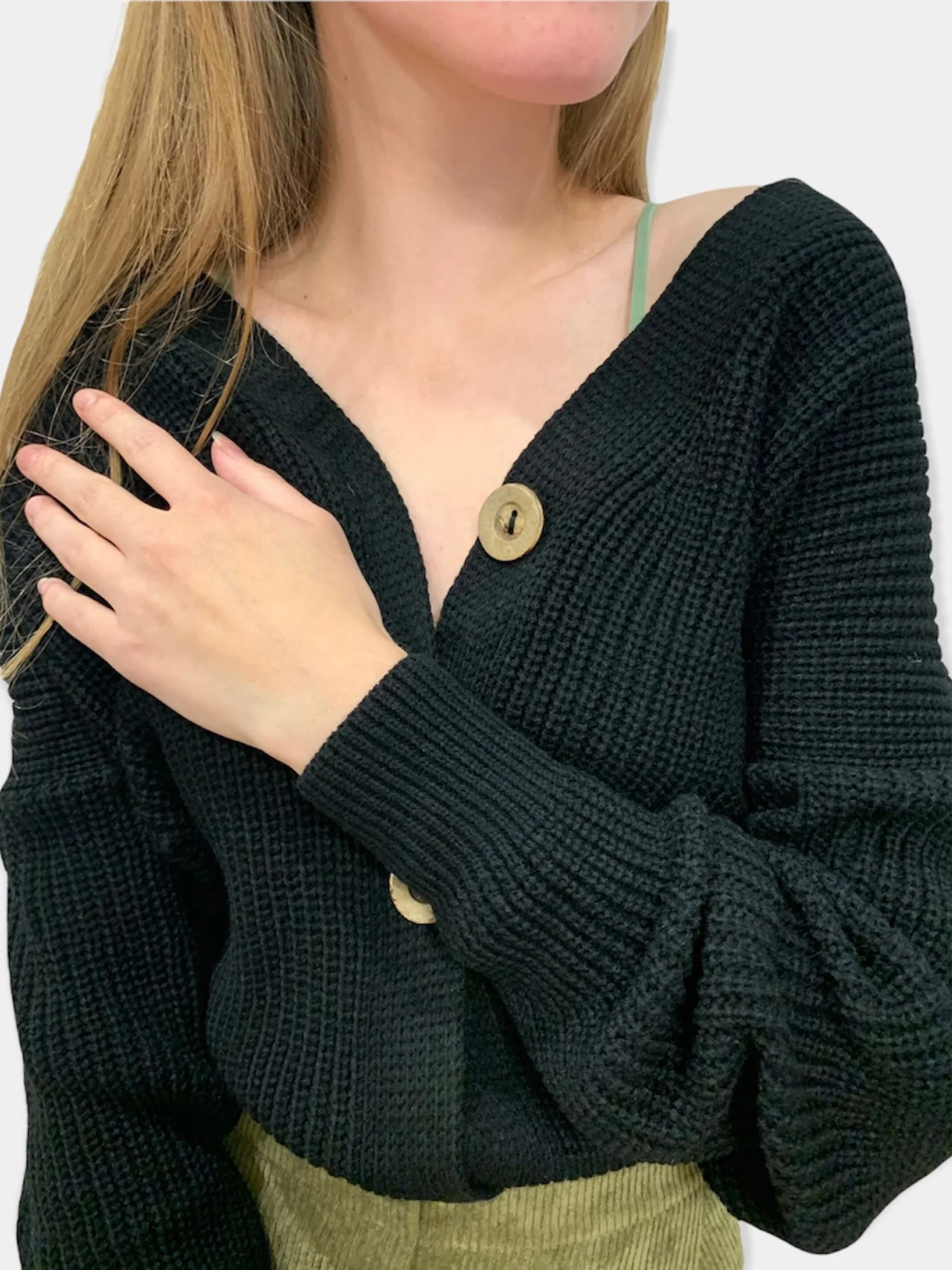 Черный кардиган женский, вязаный, короткий, oversize