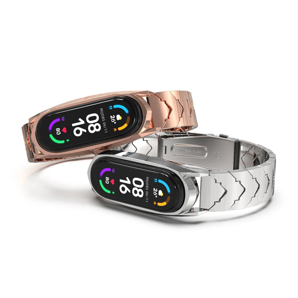 Металлический ремешок для Xiaomi Mi Band 3, 4, 5, 6 стальной фитнес браслет