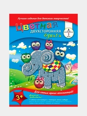 Цветная бумага двусторонняя Слоненок и совушки, А4, 8л, 7цв