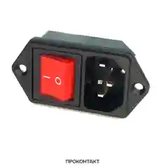 Сетевой разъем C14 3PIN 250V 6А с красным выключателем KCD5 с подсветкой