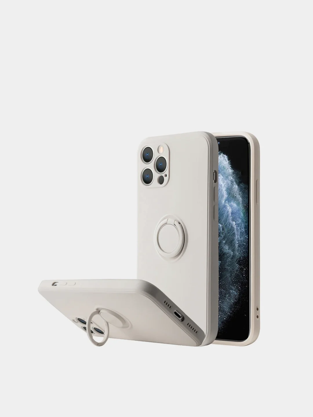 Бежевый меланж чехол силиконовый с кольцом для iPhone 11, 12, 12 Pro Max, 13, 13 mini айфон про макс
