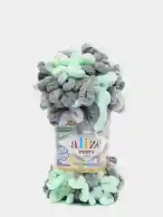 Серый меланж пряжа Alize Puffy Color 100% Микрополиэстер 100г  9м