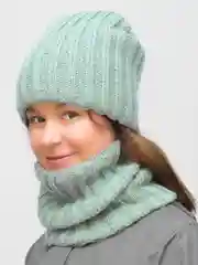 Мятный комплект женский зимний шапка+снуд Жасмин