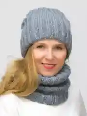 Серебряный комплект женский зимний шапка+снуд Жасмин