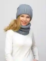 Серебряный комплект женский зимний шапка+снуд Жасмин