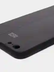 Черный чехол для Айфон в стиле Porsche из TPU c вставками из кожи и магнитом подставкой Phone