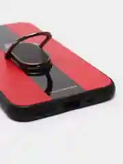 Красный чехол для Айфон в стиле Porsche из TPU c вставками из кожи и магнитом подставкой Phone