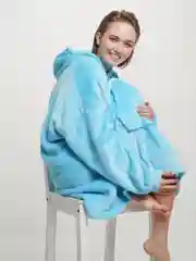 Небесно-голубой плед толстовка с капюшоном и рукавами, одеяло, пижама, флисовая