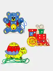 Белый шнуровка,  деревянная, развивающая игрушка тигр, слон, лев