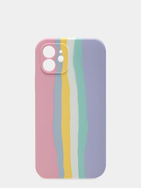 Чехол для iPhone 12 (6.1) Silicone Case, прорезиненный, разноцветный, розово-сиреневый