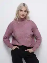 Розовый свитер круп вязка