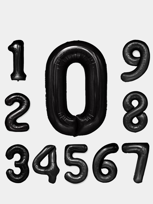Шары-цифры фольгированные, черного цвета, 100 см