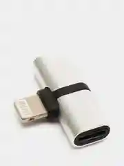 Серебряный аудио переходник lightning на 2 lightning