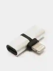 Серебряный аудио переходник lightning на 2 lightning