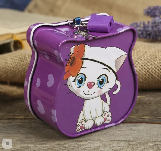 Копилка металл "Милый котёнок", разные цвета, 8,5 х 9 х 4,5 см