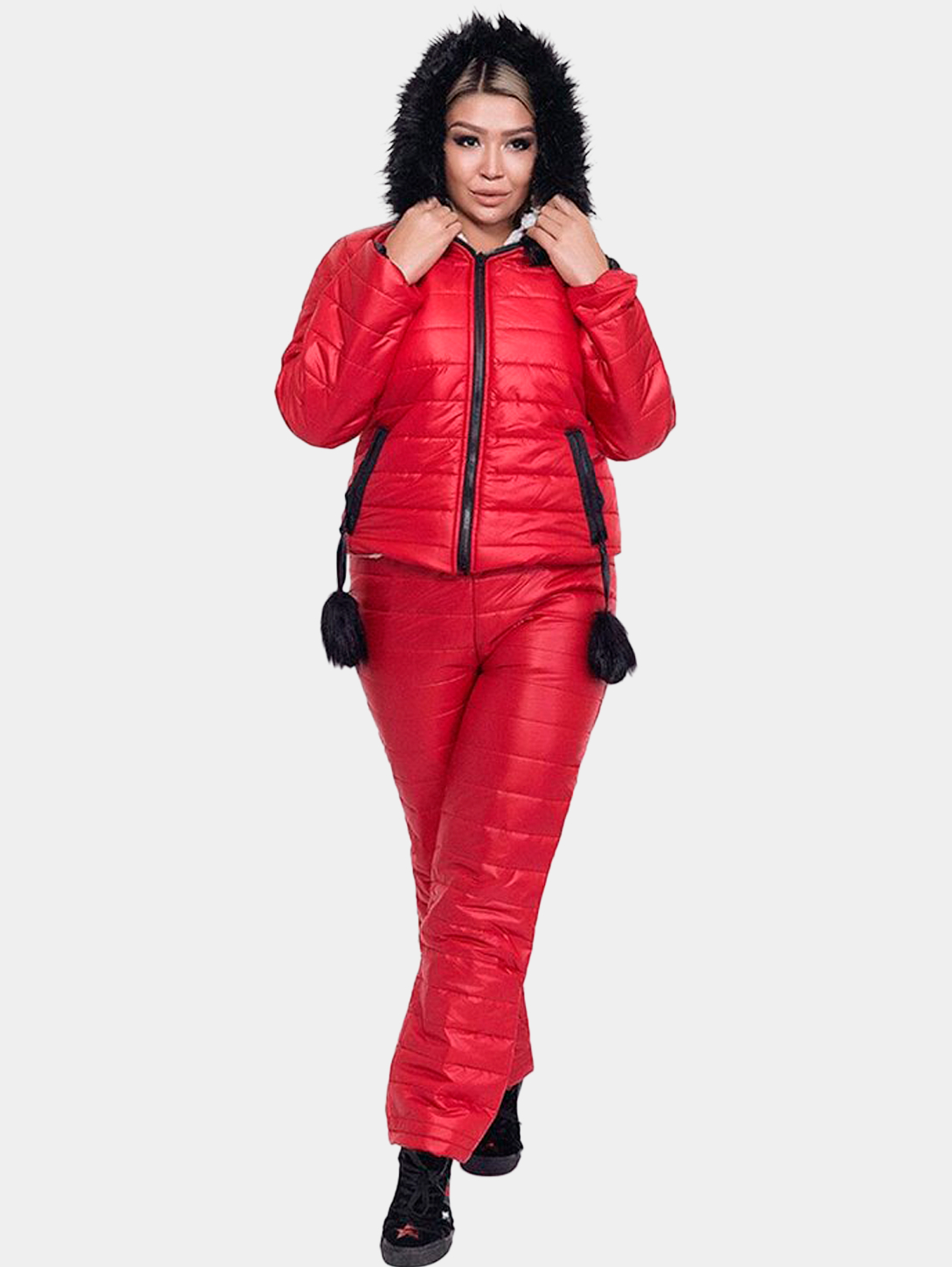 Женский зимний стеганый костюм с опушкой купить по цене 4999 ₽ винтернет-магазине KazanExpress
