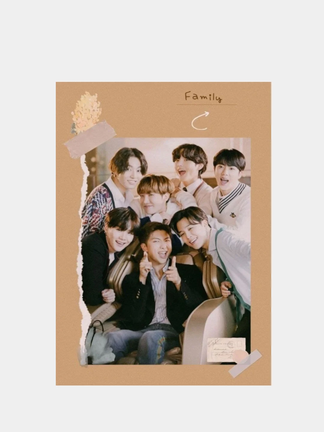 Коричневый гибкий магнит на холодильник "BTS" с изображениями участников популярной группы