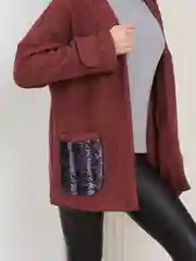 Багровый изсканный женский кардиган, Теплый жакет