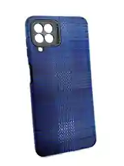 Темно-синий силиконовый чехол для Samsung A22, M32, под кожу, в клетку