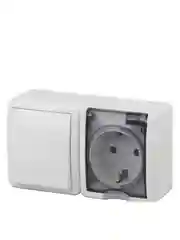 Белый блок розетка+выключатель ЭРА / IP54, 16A(10AX)-250В / с крышкой, с заземлением