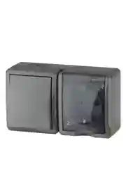 Серый блок розетка+выключатель ЭРА / IP54, 16A(10AX)-250В / с крышкой, с заземлением