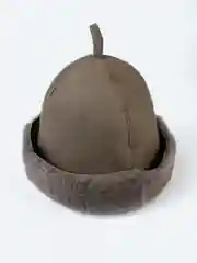 Хаки банная шапка кожаная с мехом (овчина необлагороженная)