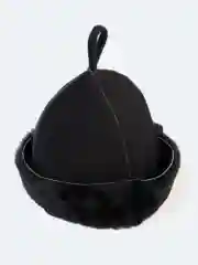 Черный банная шапка кожаная с мехом (овчина необлагороженная)