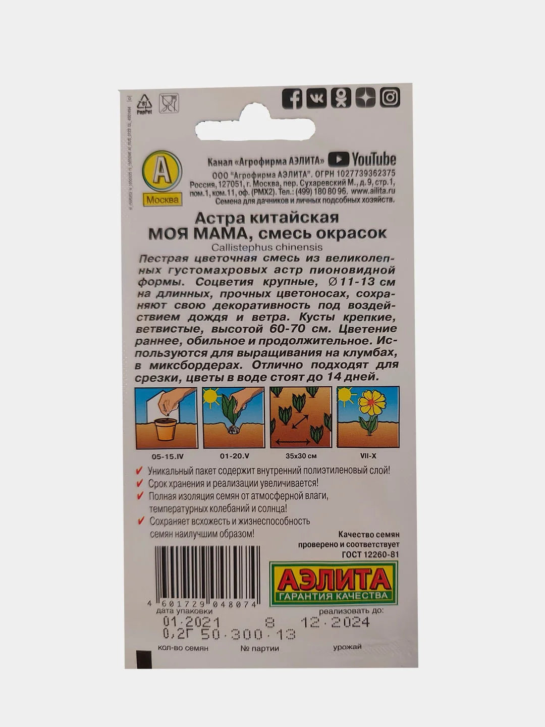 Астра китайская "Моя мама"