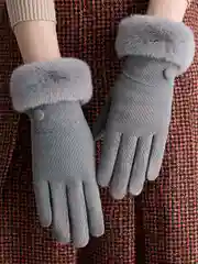 Флисовые перчатки со вставкой из меха / Для сенсорных экранов
